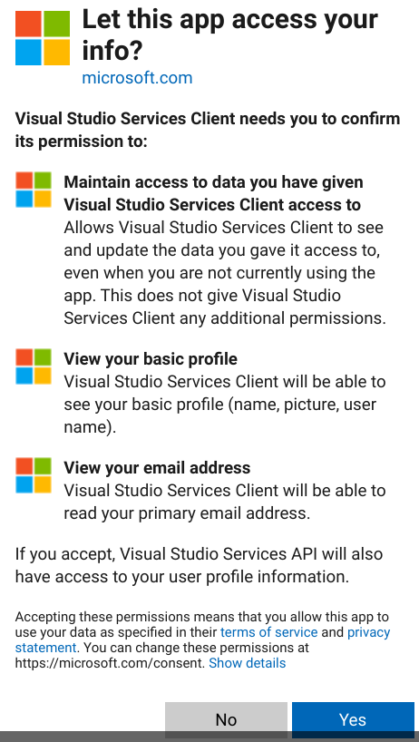 screenshot of accepting